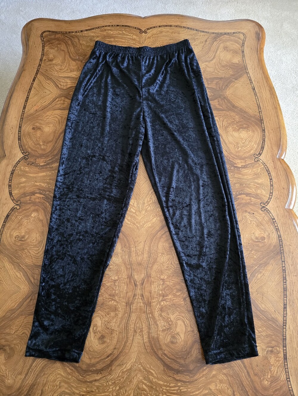 Confetti Crushed Velvet Pants Womens Size Medium Black Pull On Vintage 90s